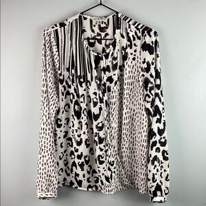 Cabi Animal Print Faux Wrap Long Sleeve Blouse Size S